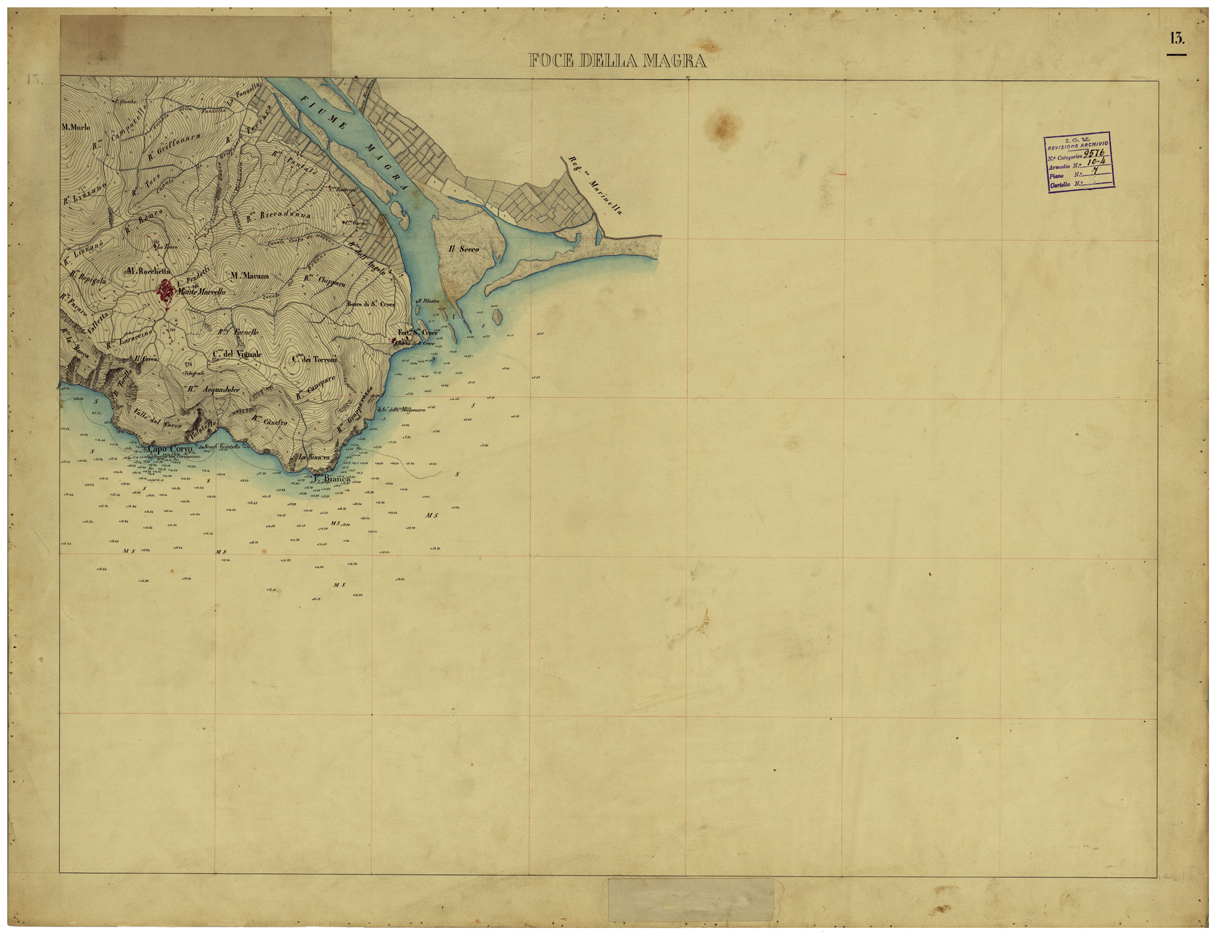 (N:26282) CARTA TOPOGRAFICA DEL GOLFO E BACINO DI SPEZIA - FOGLIO 13. (CA009498) Carte e stampe antiche: riproduzione a colori su carta (formato A1)