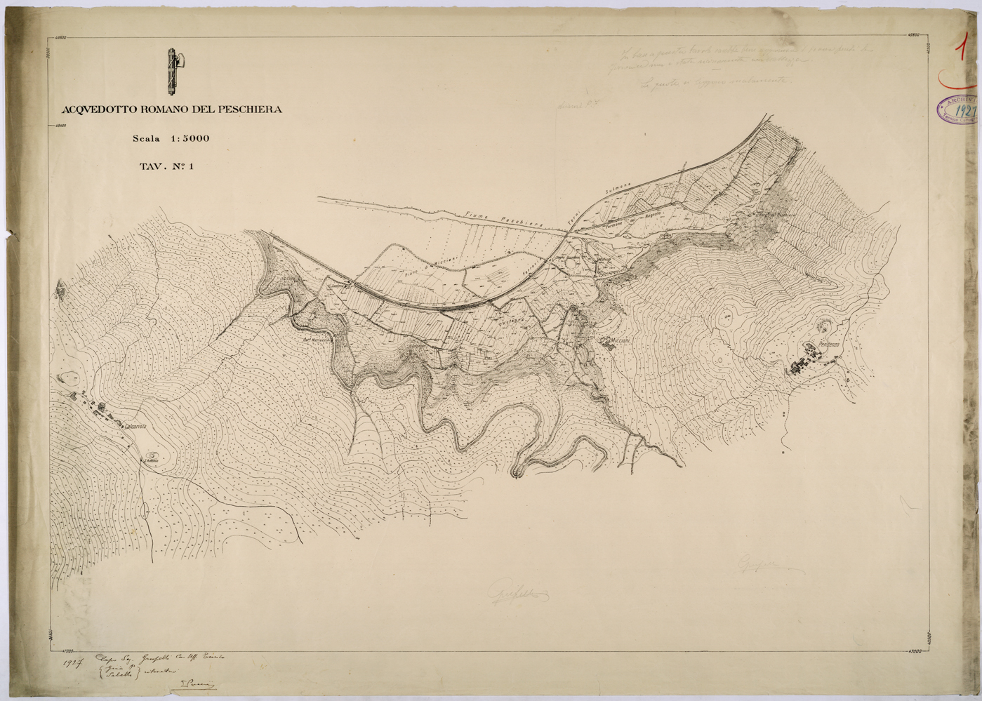(N:26283) ACQUEDOTTO ROMANO DEL PESCHIERA - TAVOLA 1. (CA009499) Carte e stampe antiche: riproduzione a colori su carta (formato A1)