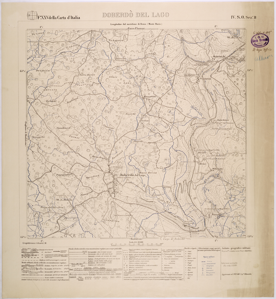 (N:26304) MONFALCONE E GRADISCA - FOGLIO XXV IV S.O. SEZIONE B. DOBERDO' DEL LAGO - Edizione con opere militari in bl (CA009520) Carte e stampe antiche: riproduzione a colori su carta (formato A1)