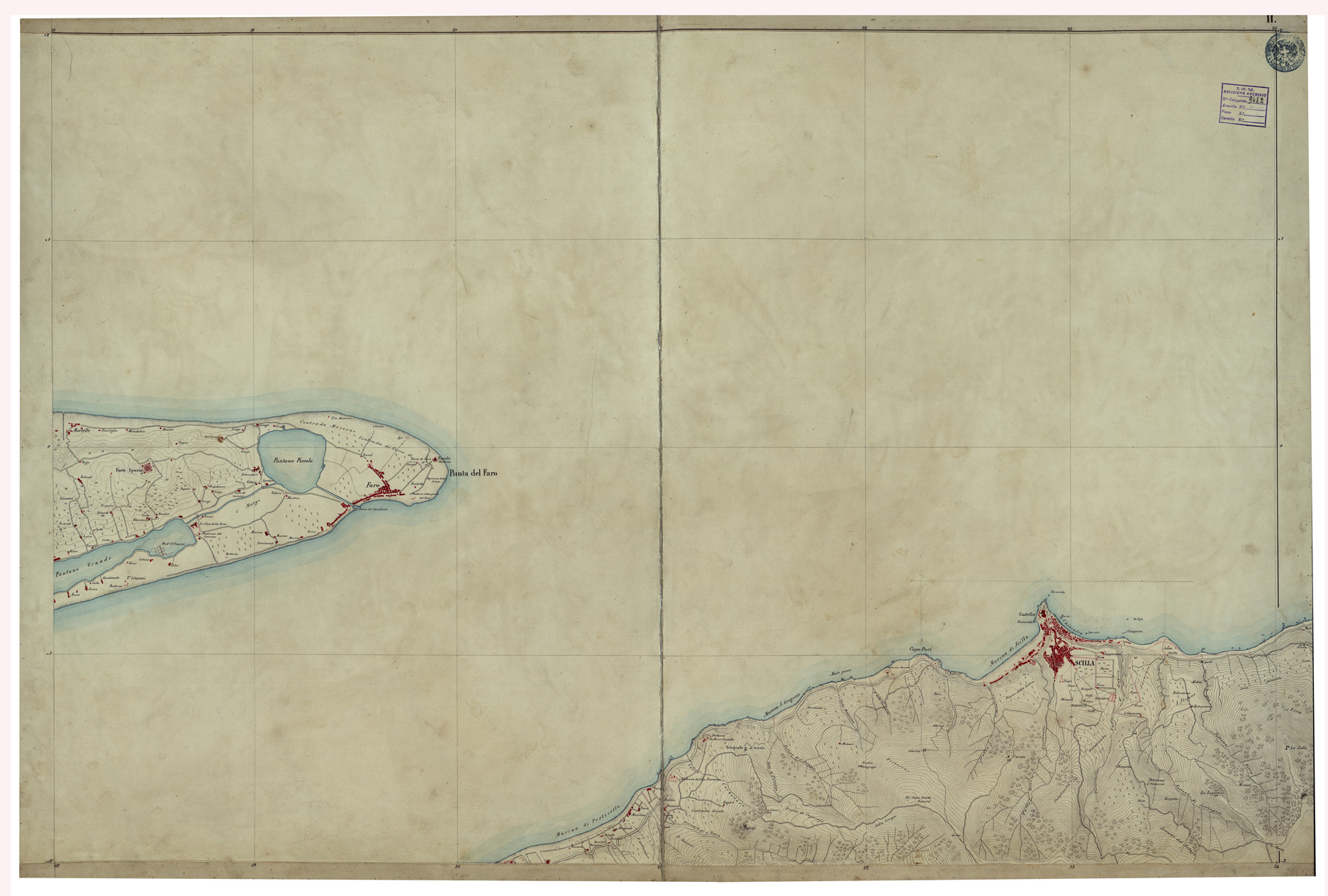 (N:26314) CARTA TOPOGRAFICA DEL FARO DI MESINA ESEGUITA NEL 1844 - FOGLIO 2 (CA009536) Carte e stampe antiche: riproduzione a colori su carta (formato A1)