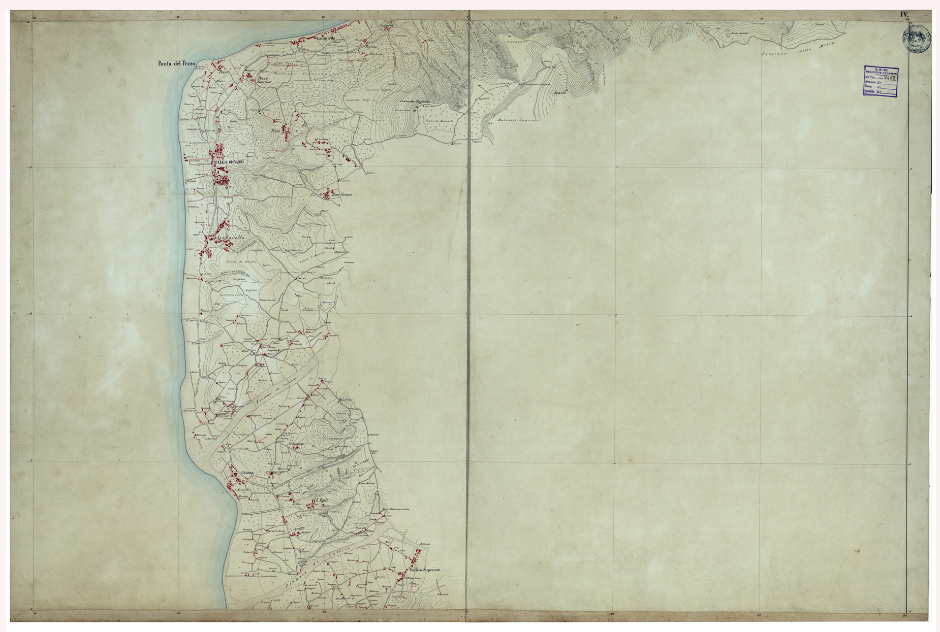 (N:26316) CARTA TOPOGRAFICA DEL FARO DI MESINA ESEGUITA NEL 1844 - FOGLIO 4 (CA009540) Carte e stampe antiche: riproduzione a colori su carta (formato A1)