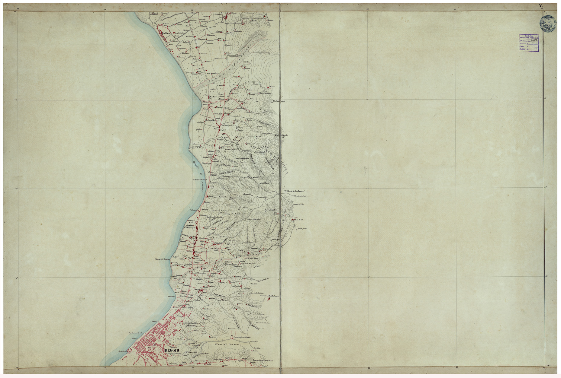 (N:26317) CARTA TOPOGRAFICA DEL FARO DI MESINA ESEGUITA NEL 1844 - FOGLIO 5 (CA009542) Carte e stampe antiche: riproduzione a colori su carta (formato A1)