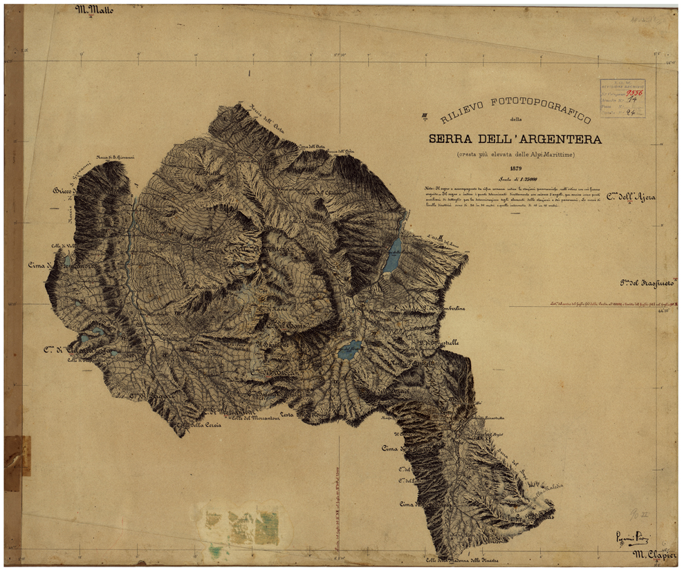 (N:26321) RILIEVO FOTOTOPOGRAFICO DELLA SERRA DELL' ARGENTERA CRESTA PIU' ELEVATA DELLE ALPI MARITTIME. (CA009548) Carte e stampe antiche: riproduzione a colori su carta (formato A1)