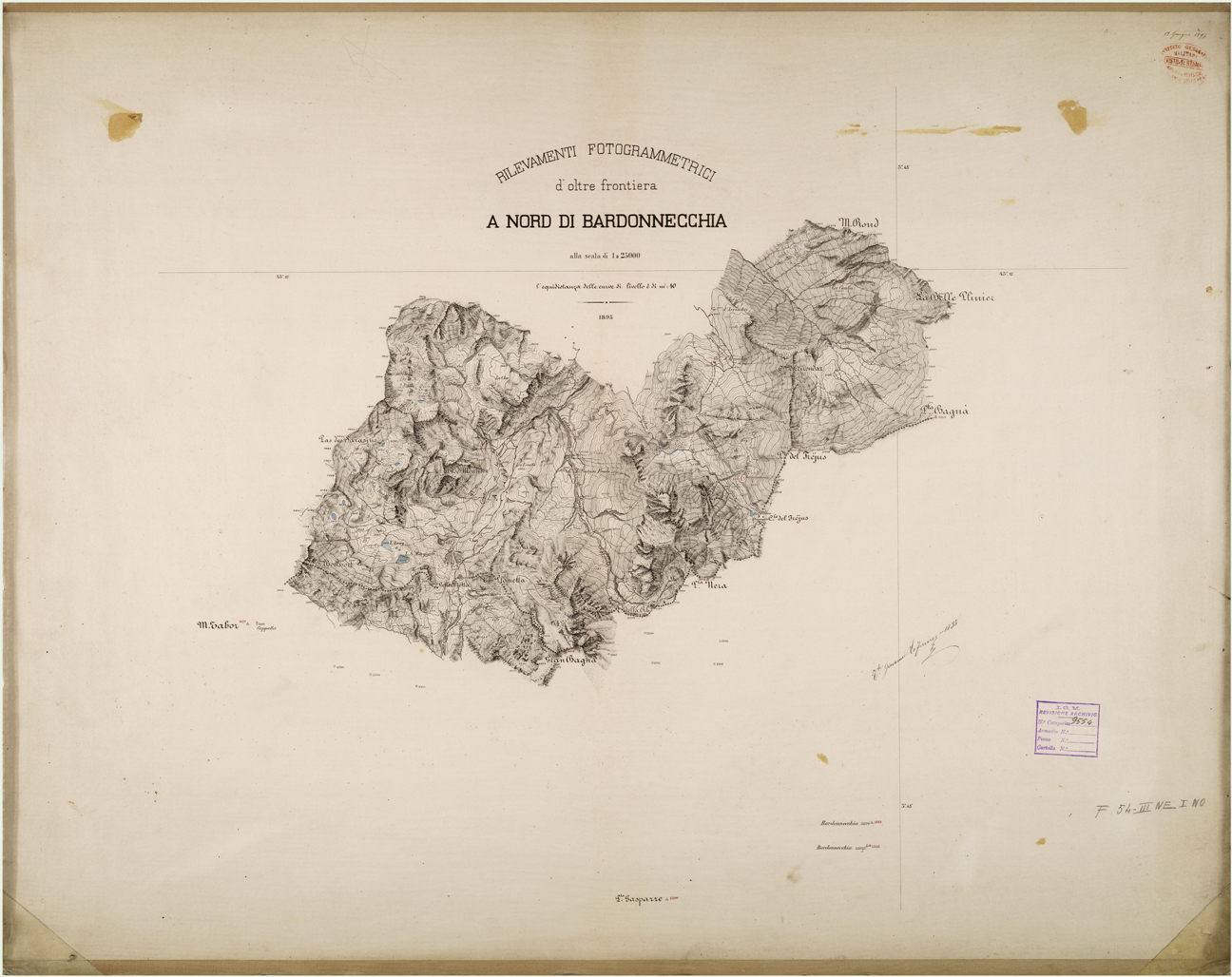 (N:26324) RILEVAMENTI FOTOGRAMMETRICI D'OLTRE FRONTIERA A NORD DI BARDONECCHIA. (CA009551) Carte e stampe antiche: riproduzione a colori su carta (formato A1)