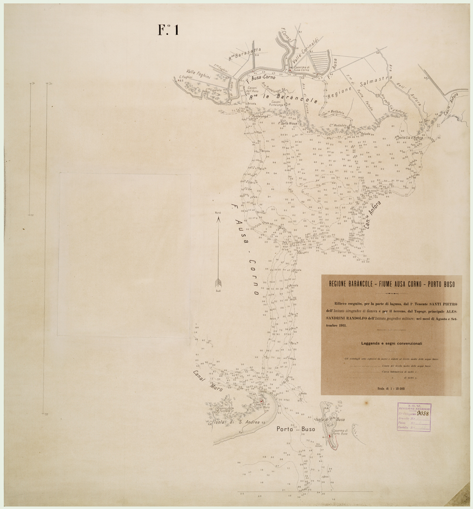 (N:26327) REGIONE BARANCOLE FIUME AUSA CORNO PORTO BUSO - FOGLIO 1. (CA009554) Carte e stampe antiche: riproduzione a colori su carta (formato A1)