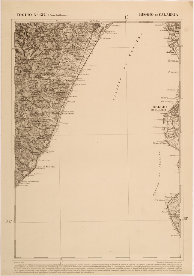 (N:27606) CARTA DELLE PROVINCE MERIDIONALI - FOGLIO 137 PARTE OCCIDENTALE - REGGIO CALABRIA (SE001332) Carte e stampe antiche: riproduzione a colori su carta (formato A2)