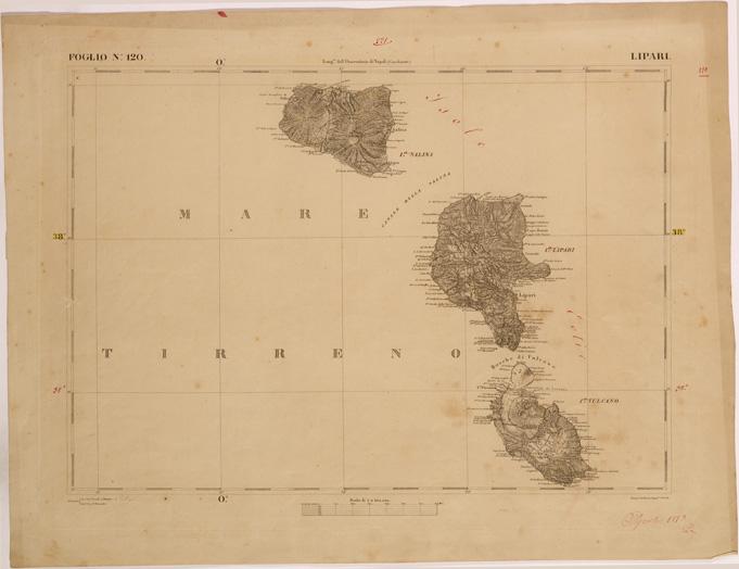 (N:27655) CARTA DELLA SICILIA - LIPARI FOGLIO 120. (SE001463) Carte e stampe antiche: riproduzione a colori su carta (formato A2)