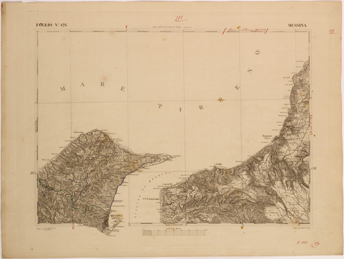 (N:27658) CARTA DELLA SICILIA - MESSINA FOGLIO 126. (SE001466) Carte e stampe antiche: riproduzione a colori su carta (formato A2)