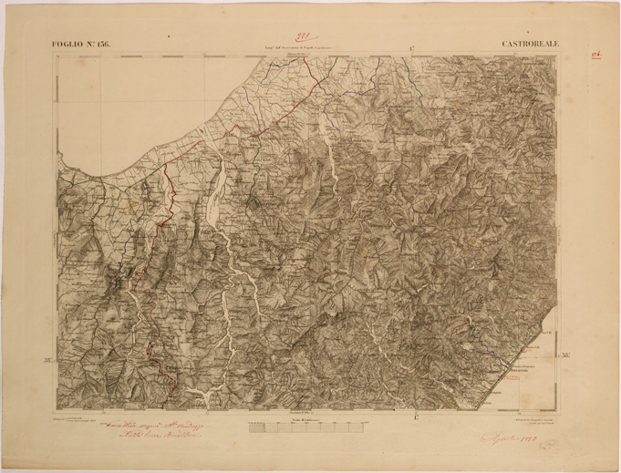 (N:27666) CARTA DELLA SICILIA - CASTROREALE FOGLIO 136. (SE001474) Carte e stampe antiche: riproduzione a colori su carta (formato A2)