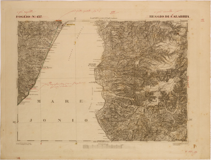 (N:27667) CARTA DELLA SICILIA - REGGIO CALABRIA FOGLIO 137. (SE001475) Carte e stampe antiche: riproduzione a colori su carta (formato A2)