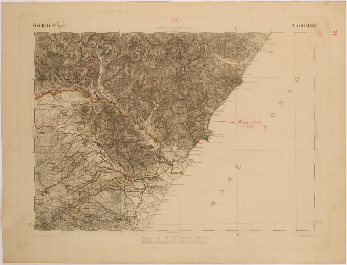 (N:27675) CARTA DELLA SICILIA - TAORMINA FOGLIO 146. (SE001483) Carte e stampe antiche: riproduzione a colori su carta (formato A2)