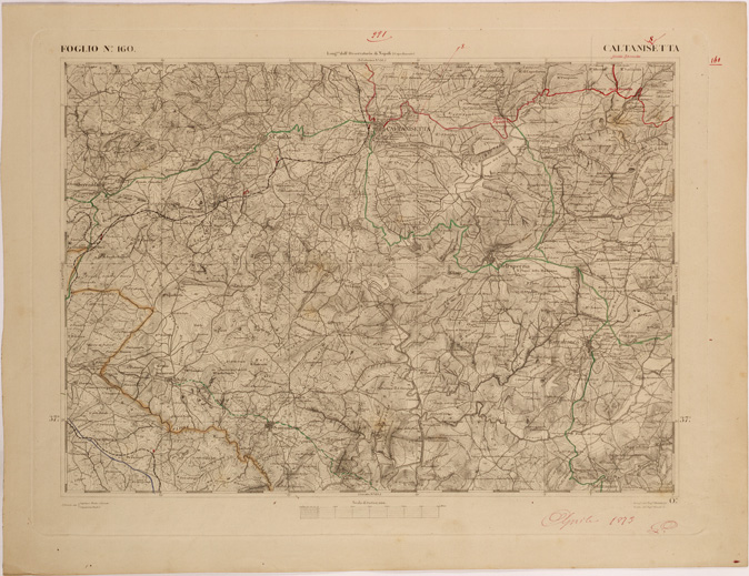 (N:27687) CARTA ELLA SICILIA - CALTANISSETTA FOGLIO 160. (SE001495) Carte e stampe antiche: riproduzione a colori su carta (formato A2)