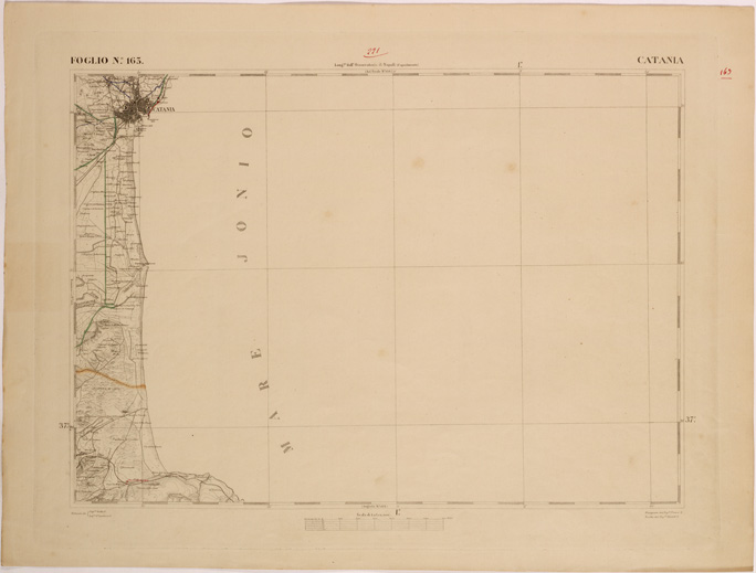 (N:27690) CARTA DEALLA SICILIA - CATANIA FOGLIO 163. (SE001498) Carte e stampe antiche: riproduzione a colori su carta (formato A2)