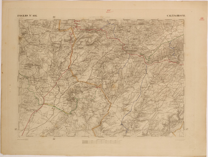(N:27693) CARTA DELLA SICILIA - CALTAGIRONE FOGLIO 166. (SE001501) Carte e stampe antiche: riproduzione a colori su carta (formato A2)