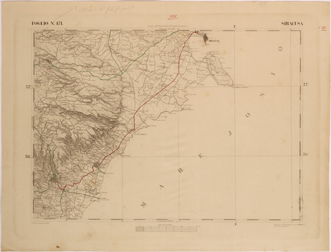 (N:27698) CARTA DELLA SICILIA - SIRACUSA FOGLIO 171. (SE001506) Carte e stampe antiche: riproduzione a colori su carta (formato A2)
