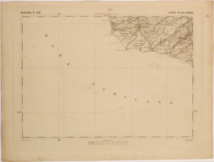 (N:27699) CARTA DELLA SICILIA - CAPO SCALAMBRI FOGLIO 172. (SE001507) Carte e stampe antiche: riproduzione a colori su carta (formato A2)