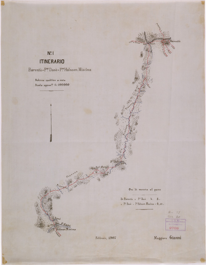(N:28445) ITINERARIO BARENTU' TOLE - FOGLIO 1 - BARENTU' P.ZO DASE' P.ZO HALASEN MISCIMA (SE002243) Carte e stampe antiche: riproduzione a colori su carta (formato A2)