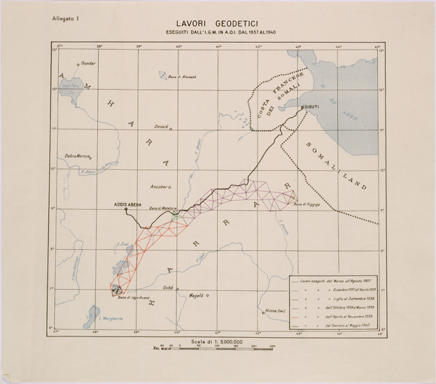 (N:28660) LAVORI GEODETICI ESEGUITI DALL'ISTITUTO GEOGRAFICO MILITARE IN AFRICA ORIENTALE ITALIANA DAL 1937 AL 1940 (SE002428) Carte e stampe antiche: riproduzione a colori su carta (formato A2)