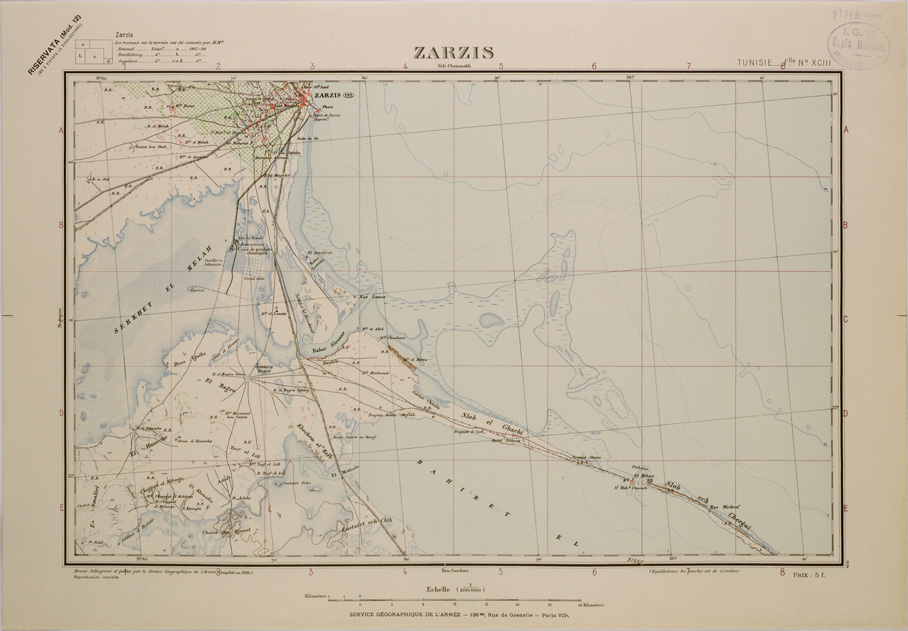 (N:28978) ZARZIS - FOGLIO XCIII. (SE002788) Carte e stampe antiche: riproduzione a colori su carta (formato A2)