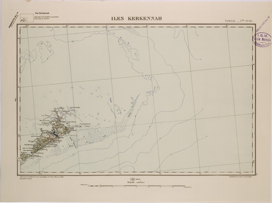 (N:29083) ILES KERKENNAH - FOGLIO XVI. (SE002870) Carte e stampe antiche: riproduzione a colori su carta (formato A2)