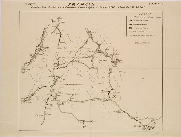 (N:29501) LAVORI STRADALI NELLA ZONA SMILITARIZZATA AL CONFINE ALPINO ISERE E ALTE ALPI (FRANCIA) SCHIZZO N 4 (SE003314) Carte e stampe antiche: riproduzione a colori su carta (formato A2)