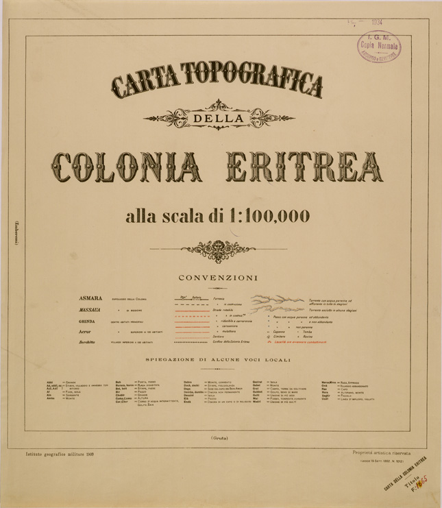 (N:29796) CARTA TOPOGRAFICA DELLA COLONIA ERITREA - TITOLO E SPIEGAZIONI (SE003657) Carte e stampe antiche: riproduzione a colori su carta (formato A2)