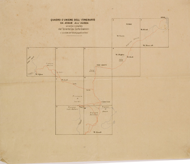 (N:30110) QUADRO D'UNIONE DELL'ITINERARIO DA ASSAB ALL'AUSSA (SE003974) Carte e stampe antiche: riproduzione a colori su carta (formato A2)