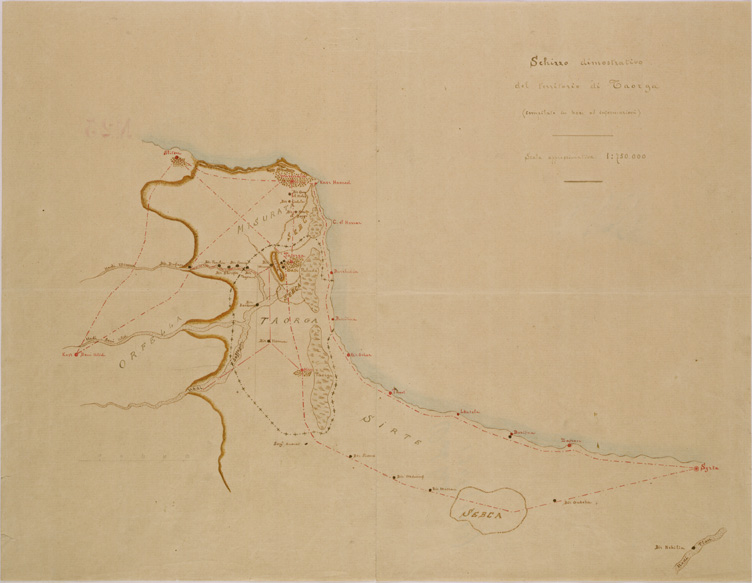 (N:30311) SCHIZZO DIMOSTRATIVO DEL TERRITORIO DI TAORGA. (SE004329) Carte e stampe antiche: riproduzione a colori su carta (formato A2)