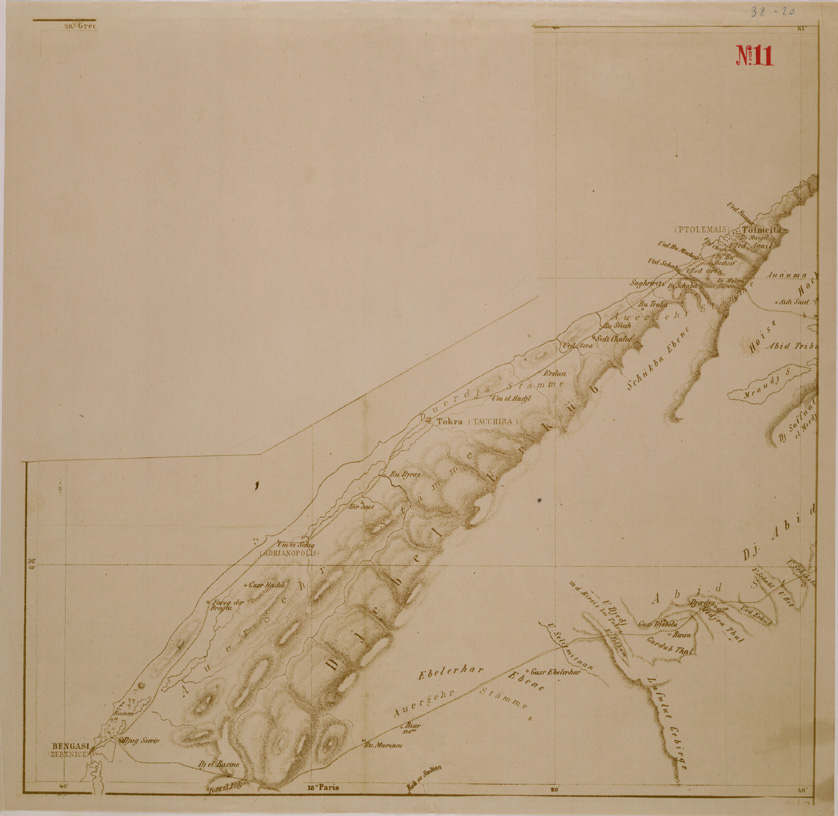 (N:30427) ITINERARIO BENGASI - CIRENE - BENGASI - FOGLIO 1. (SE004464) Carte e stampe antiche: riproduzione a colori su carta (formato A2)
