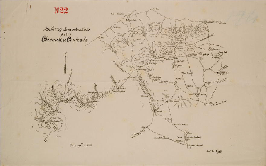 (N:30453) SCHIZZO DIMOSTRATIVO DELLA CIRENAICA CENTALE. (SE004485) Carte e stampe antiche: riproduzione a colori su carta (formato A2)