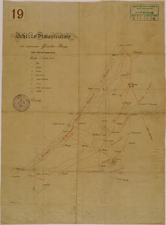(N:30528) SCHIZZO DIMOSTRATIVO VIE CAROVANIERE GEDABIA - BREGA. (SE004557) Carte e stampe antiche: riproduzione a colori su carta (formato A2)