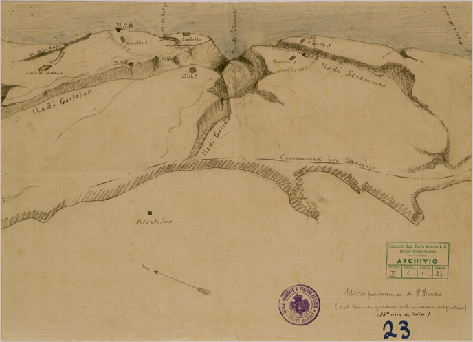 (N:30557) SCHIZZO PANORAMICO DI PORTO BARDIA. (SE004571) Carte e stampe antiche: riproduzione a colori su carta (formato A2)