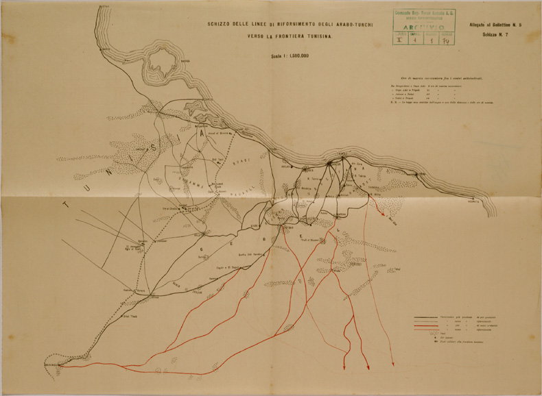 (N:30624) SPEDIZIONE IN TRIPOLITANIA ED IN CIRENAICA - BOLLETTINO N. 5 SCHIZZO 7. (SE004640) Carte e stampe antiche: riproduzione a colori su carta (formato A2)