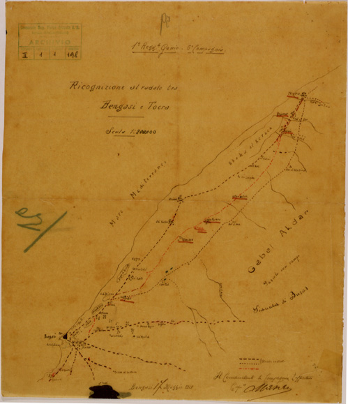 (N:30860) ITINERARIO BENGASI TOCRA - SCHIZZO. (SE004790) Carte e stampe antiche: riproduzione a colori su carta (formato A2)
