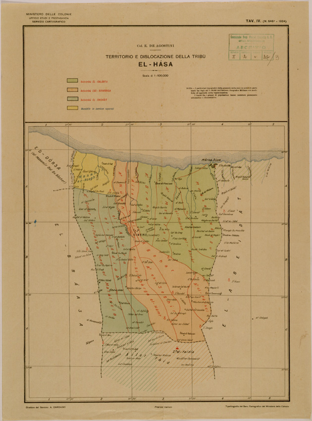 (N:30894) DISLOCAZIONE DELLA TRIBU' EL - HASA. (SE004804) Carte e stampe antiche: riproduzione a colori su carta (formato A2)