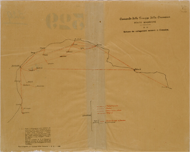 (N:30995) SHIZZO DEI COLLEGAMENTI ESISTENTI IN CIRENAICA (SE004941) Carte e stampe antiche: riproduzione a colori su carta (formato A2)