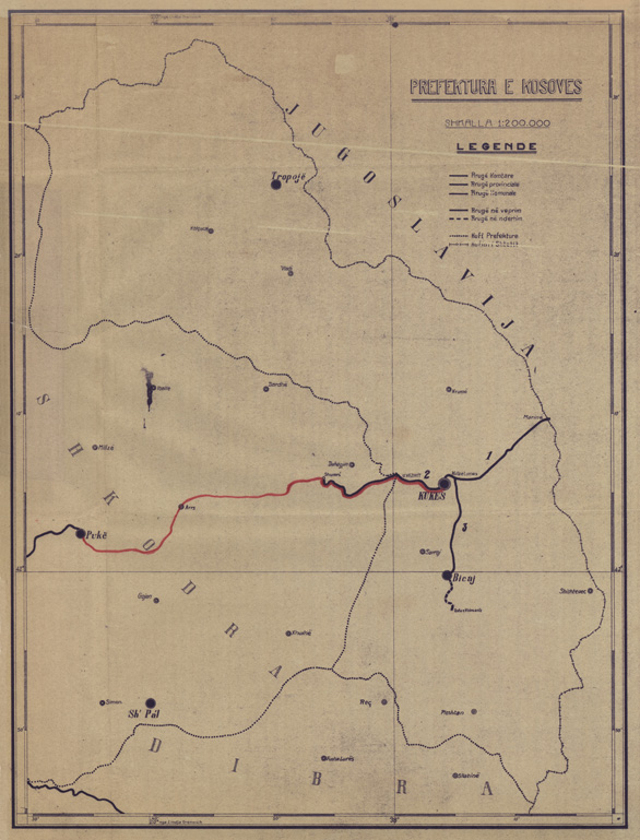 (N:31862) ALBANIA - TRACCIATI DI NUOVE STRADE - PREFEKTURA E KOSOVES (SE006142) Carte e stampe antiche: riproduzione a colori su carta (formato A2)