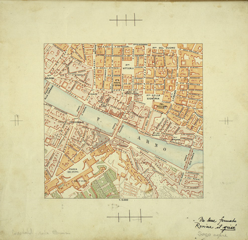 (N:33375) FIRENZE - DINTORNI DEL PONTE VECCHIO CON CASEGGIATI E PONTI SINISTRATI DURANTE LA GUERRA (SE007813) Carte e stampe antiche: riproduzione a colori su carta (formato A2)