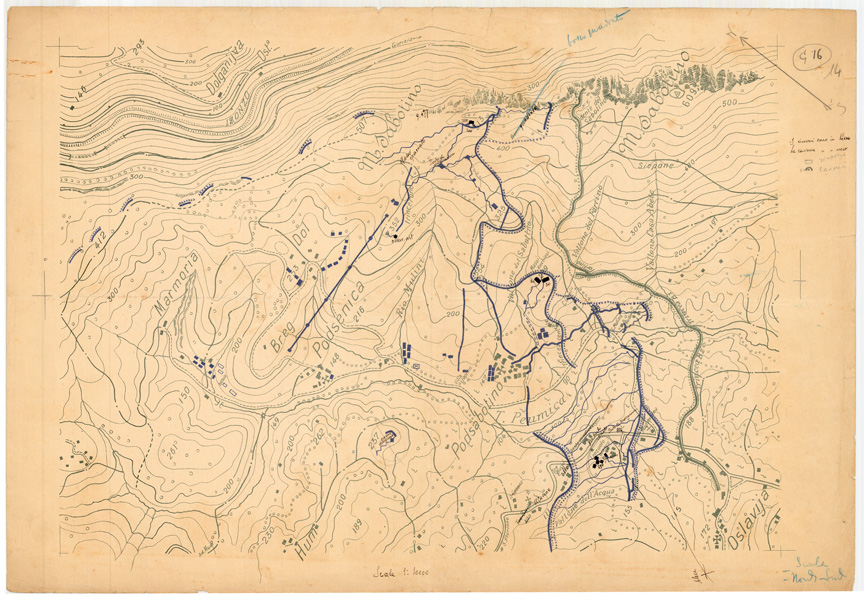 (N:35004) MONTE SABOTINO (fronte e retro) (SE008705, SE008706) Carte e stampe antiche: riproduzione a colori su carta (formato A2)