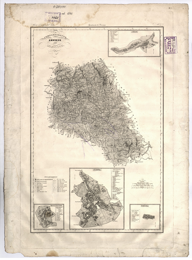 (N:16431) Atlante Geografico dell'Italia - Granducato di Toscana - n. 4  - III COMPARTIMENTO SENESE  Le Piante delle Citt sono tutte nella medesima proporzione al vero di 1 a 12500. (B0000066) Carte e stampe antiche: riproduzione a colori su carta (formato A2)