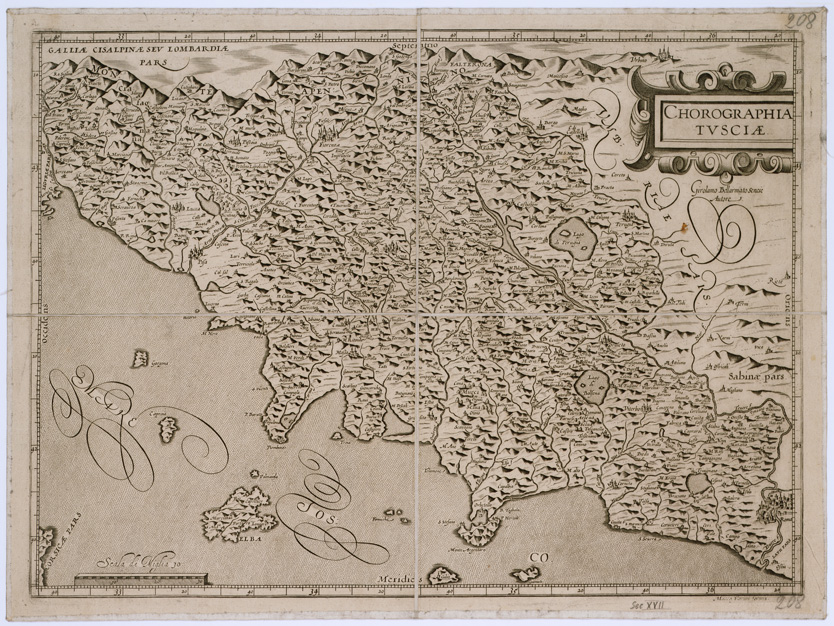 (N:8723) CHOROGRAPHIA TUSCIAE GIROLAMO BELLARMATO SENESE AUTORE - Toscana (B0000110) Carte e stampe antiche: riproduzione a colori su carta (formato A2)