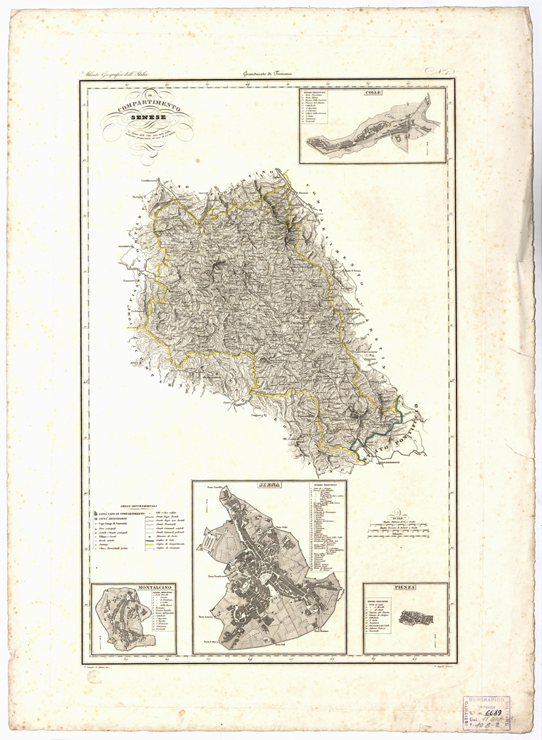 (N:1430) CARTA DEI COMPARTIMENTI DEL GRANDUCATO DI TOSCANA - Compartimento Senese (B0000241) Carte e stampe antiche: riproduzione a colori su carta (formato A2)