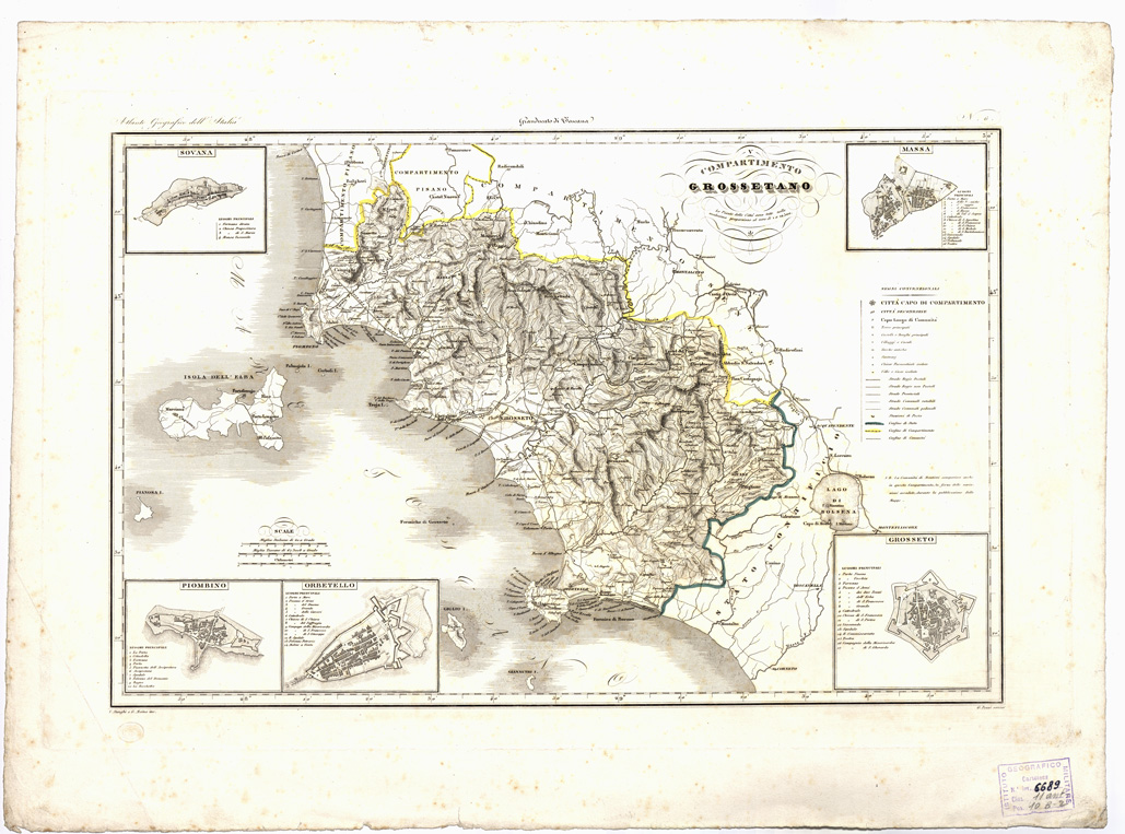 (N:1432) CARTA DEI COMPARTIMENTI DEL GRANDUCATO DI TOSCANA - Compartimento Grossetano (B0000242) Carte e stampe antiche: riproduzione a colori su carta (formato A2)