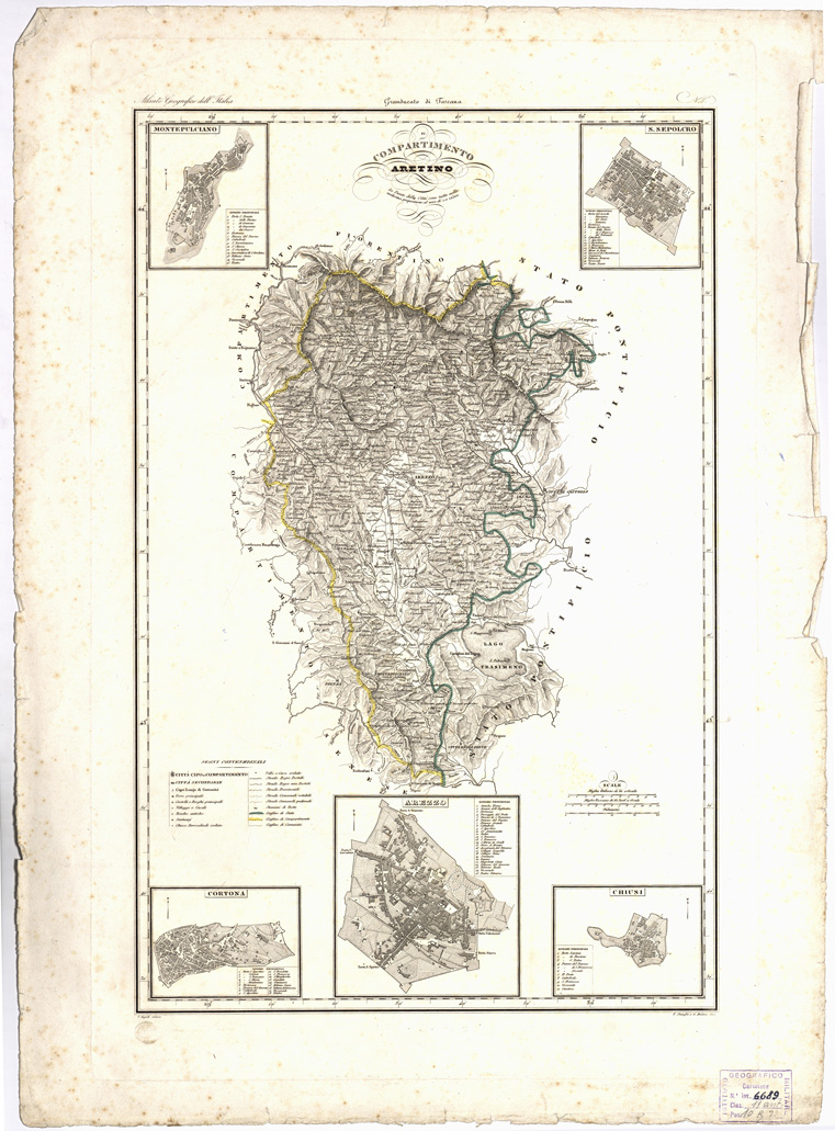 (N:1431) CARTA DEI COMPARTIMENTI DEL GRANDUCATO DI TOSCANA - Compartimento Aretino (B0000243) Carte e stampe antiche: riproduzione a colori su carta (formato A2)