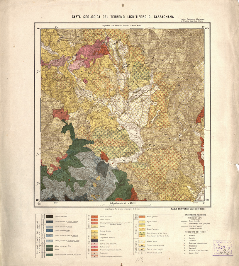 (N:5066) CARTA GEOLOGICA DEL TERRENO LIGNITIFERO DI GARFAGNANA (B0000767) Carte e stampe antiche: riproduzione a colori su carta (formato A2)