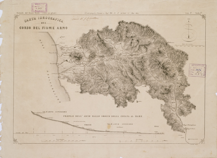 (N:5407) CARTA IDROGRAFICA DEL CORSO DEL FIUME ARNO (B0000839) Carte e stampe antiche: riproduzione a colori su carta (formato A2)
