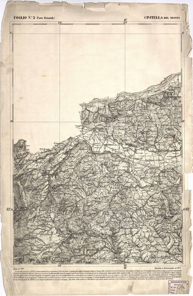(N:2278) CARTA DELL' ITALIA MERIDIONALE EDITA DALL'ISTITUTO TOPOGRAFICO MILITARE ITALIANO - Foglio 2 parte orientale - Civitella dl Tronto (B0000936) Carte e stampe antiche: riproduzione a colori su carta (formato A2)