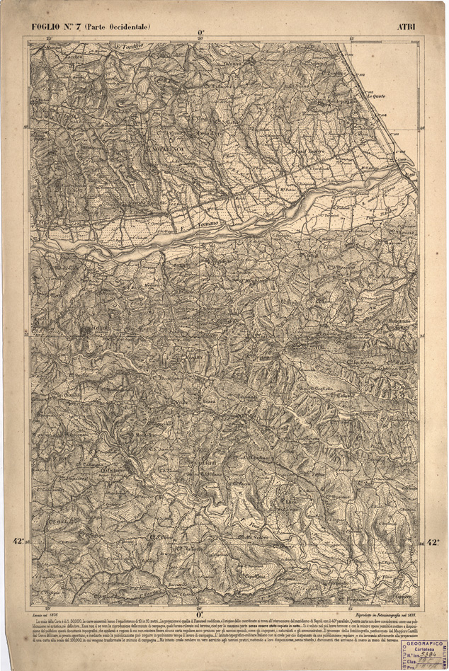 (N:2379) CARTA DELL' ITALIA MERIDIONALE EDITA DALL'ISTITUTO TOPOGRAFICO MILITARE ITALIANO - Foglio 7 parte occidentale - Atri (B0000944) Carte e stampe antiche: riproduzione a colori su carta (formato A2)