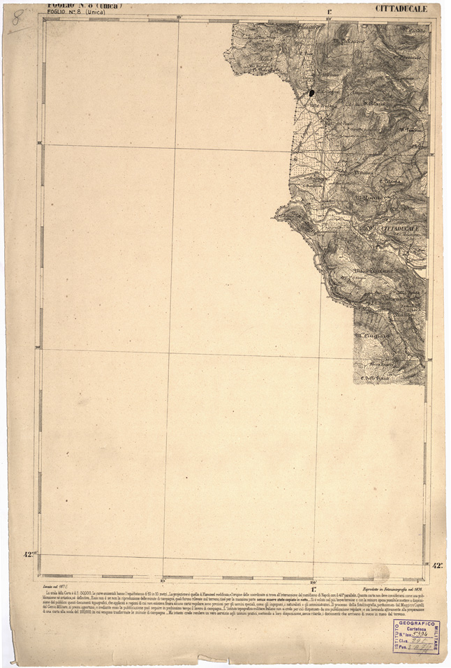 (N:2401) CARTA DELL' ITALIA MERIDIONALE EDITA DALL'ISTITUTO TOPOGRAFICO MILITARE ITALIANO - Foglio 8 - Cittaducale (B0000946) Carte e stampe antiche: riproduzione a colori su carta (formato A2)