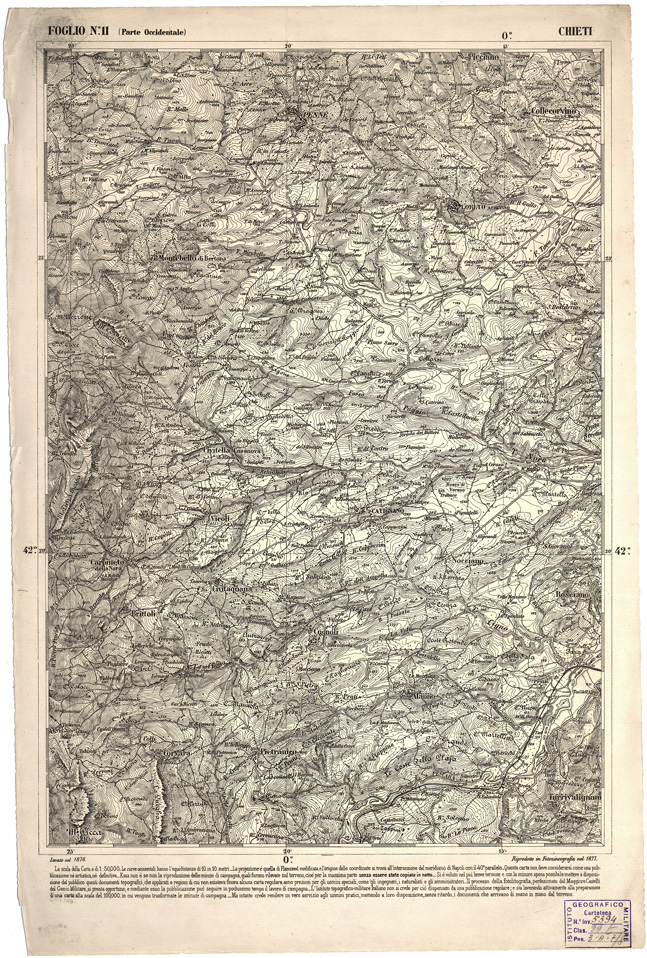 (N:2157) CARTA DELL' ITALIA MERIDIONALE EDITA DALL'ISTITUTO TOPOGRAFICO MILITARE ITALIANO - Foglio 11 parte occidentale - Chieti (B0000951) Carte e stampe antiche: riproduzione a colori su carta (formato A2)